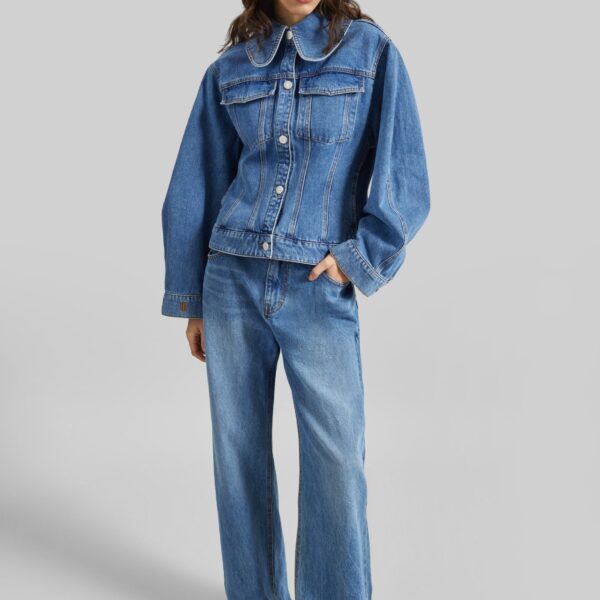 The Frankie Shop Villies Jacket - Mid Denim Blue - Oversized Minimalist Jackets in Blue - Shop at Coveti
