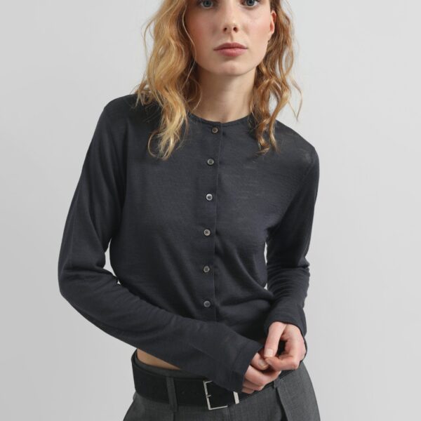 The Frankie Shop Vinni Thin Wool Cardigan - Navy - Oversized Minimalist Knitwear in Blue - Shop at Coveti