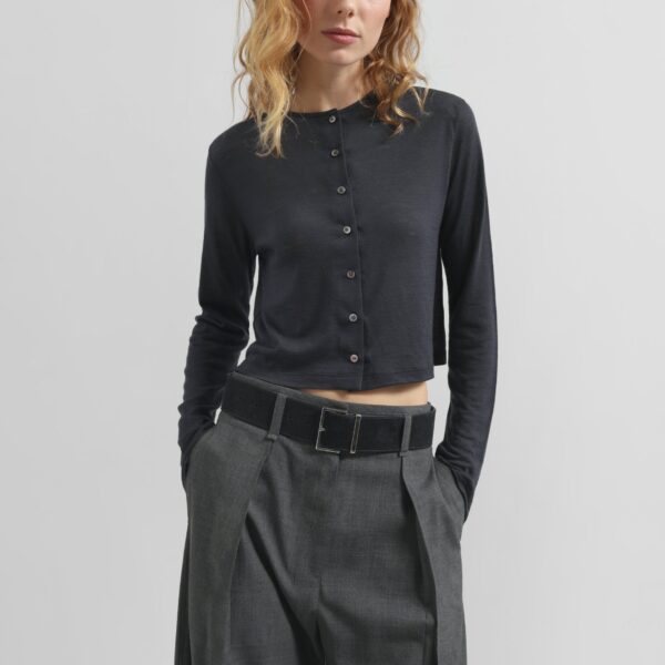 The Frankie Shop Vinni Thin Wool Cardigan - Navy - Oversized Minimalist Knitwear in Blue - Shop at Coveti
