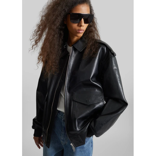 The Frankie Shop Viper Leather Jacket – Black, view 2