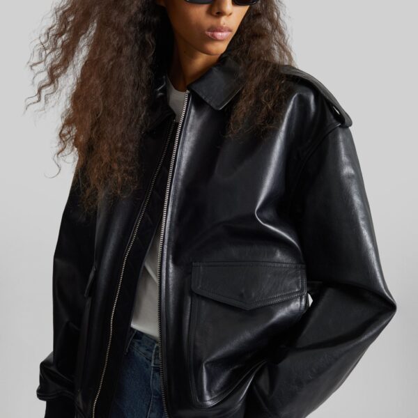 The Frankie Shop Viper Leather Jacket - Black - Oversized Minimalist Jackets in Black - Shop at Coveti