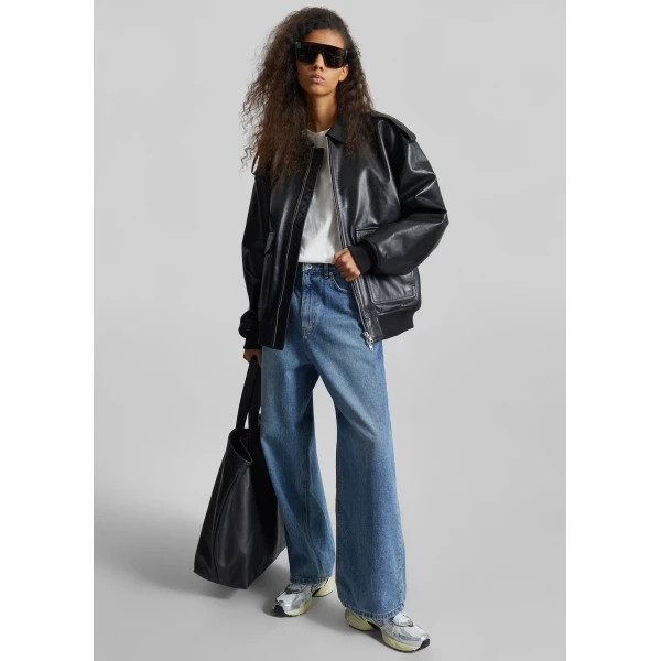 The Frankie Shop Viper Leather Jacket – Black, view 3