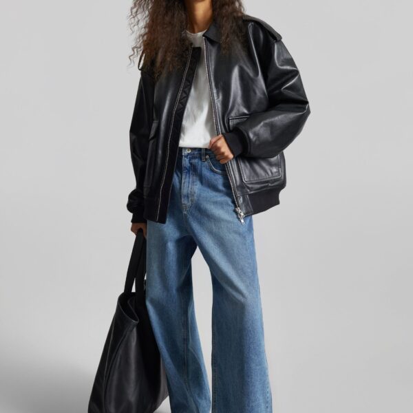 The Frankie Shop Viper Leather Jacket - Black - Oversized Minimalist Jackets in Black - Shop at Coveti