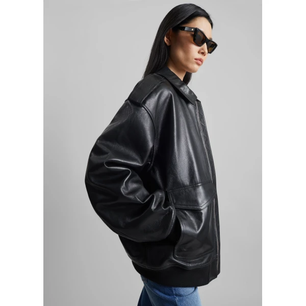 The Frankie Shop Viper Leather Jacket – Black, view 4