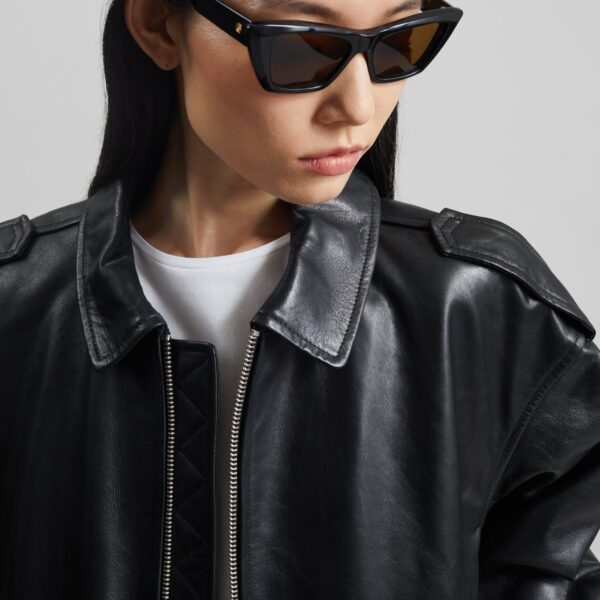 The Frankie Shop Viper Leather Jacket - Black - Oversized Minimalist Jackets in Black - Shop at Coveti