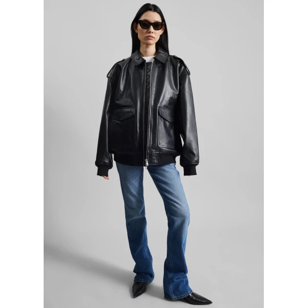 The Frankie Shop Viper Leather Jacket – Black, view 6