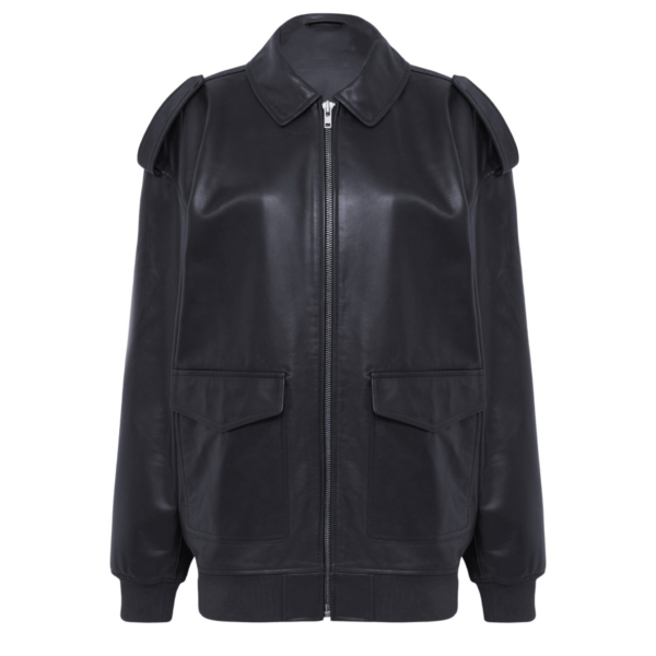 The Frankie Shop Viper Leather Jacket - Black - Oversized Minimalist Jackets in Black - Shop at Coveti