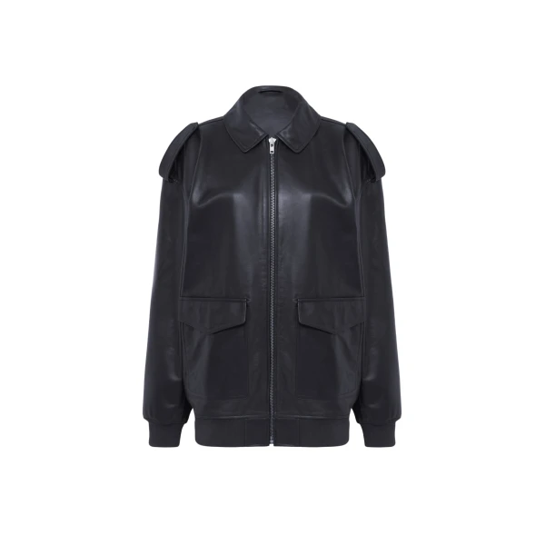 The Frankie Shop Viper Leather Jacket - Black - Oversized Minimalist Jackets in Black - Shop at Coveti