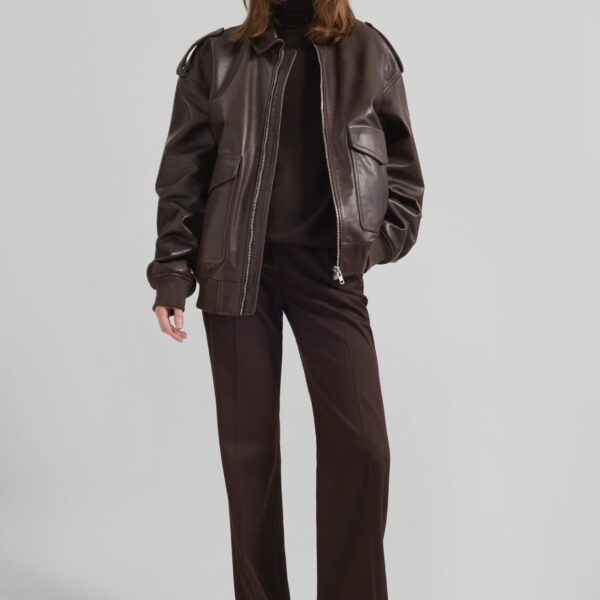 The Frankie Shop Viper Leather Jacket - Brown - Oversized Minimalist Jackets in Beige - Shop at Coveti
