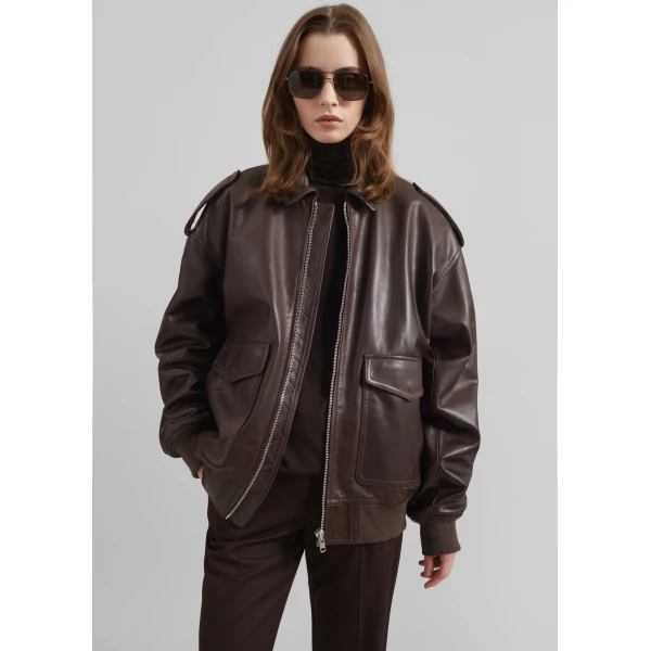 The Frankie Shop Viper Leather Jacket – Brown, view 5