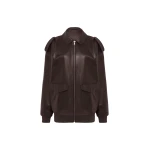 The Frankie Shop Viper Leather Jacket - Brown - Oversized Minimalist Jackets in Beige - Shop at Coveti