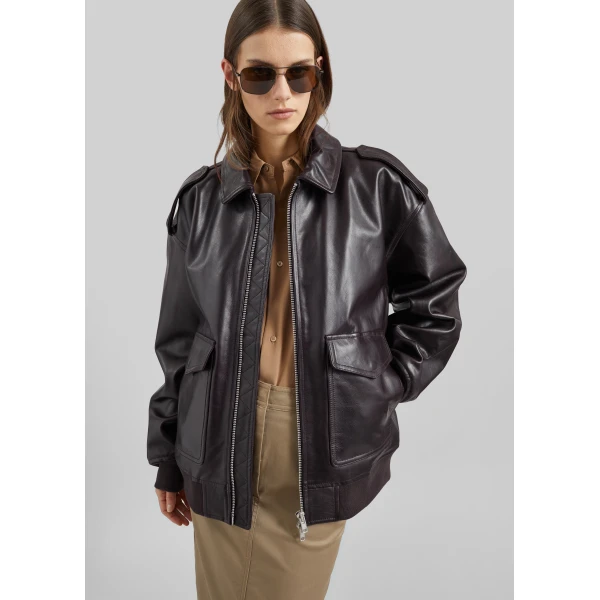 The Frankie Shop Viper Leather Jacket – Dark Plum, view 2