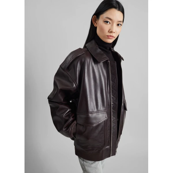 The Frankie Shop Viper Leather Jacket – Dark Plum, view 3