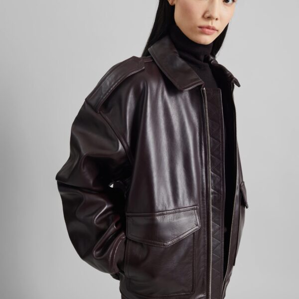 The Frankie Shop Viper Leather Jacket - Dark Plum - Oversized Minimalist Jackets in Purple - Shop at Coveti