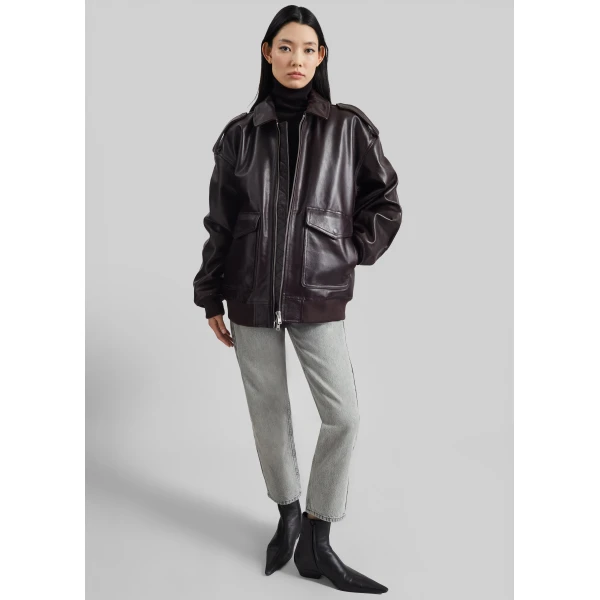 The Frankie Shop Viper Leather Jacket – Dark Plum, view 4