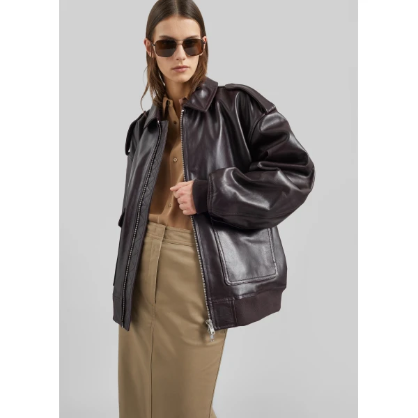 The Frankie Shop Viper Leather Jacket – Dark Plum, view 5