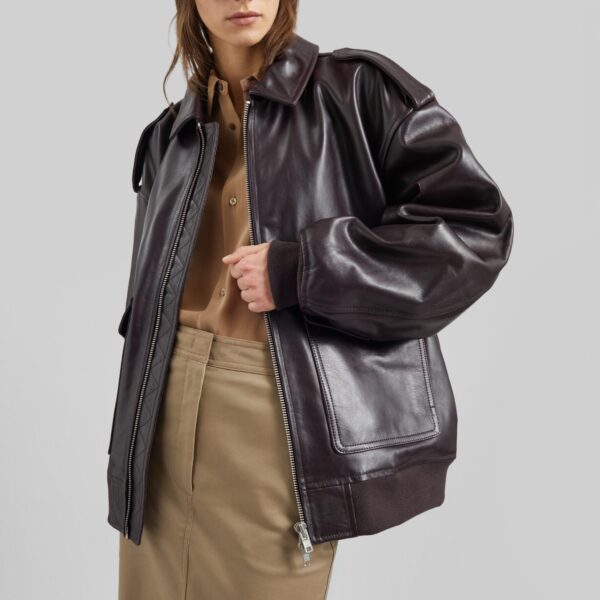 The Frankie Shop Viper Leather Jacket - Dark Plum - Oversized Minimalist Jackets in Purple - Shop at Coveti