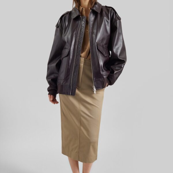 The Frankie Shop Viper Leather Jacket - Dark Plum - Oversized Minimalist Jackets in Purple - Shop at Coveti