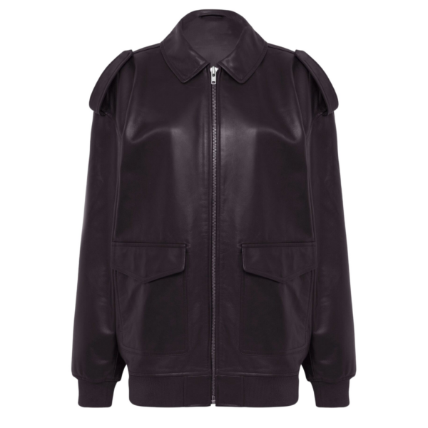 The Frankie Shop Viper Leather Jacket - Dark Plum - Oversized Minimalist Jackets in Purple - Shop at Coveti