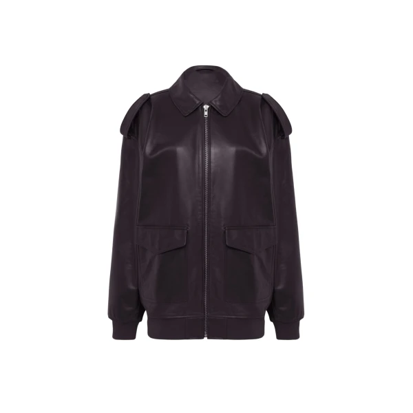 The Frankie Shop Viper Leather Jacket - Dark Plum - Oversized Minimalist Jackets in Purple - Shop at Coveti