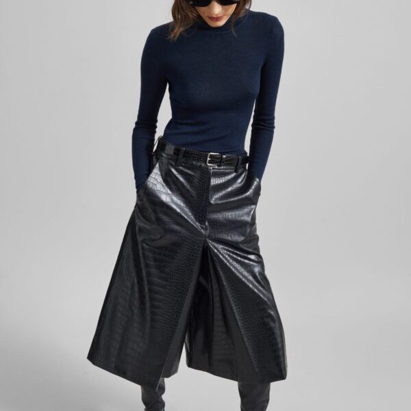The Frankie Shop Vivonne Croc Faux Leather Culottes - Black - Oversized Minimalist Shorts in Black - Shop at Coveti