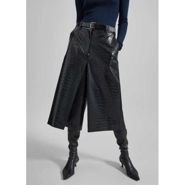 The Frankie Shop Vivonne Croc Faux Leather Culottes – Black Shorts, view 3