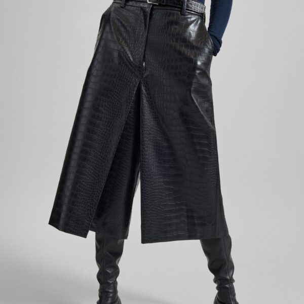 The Frankie Shop Vivonne Croc Faux Leather Culottes - Black - Oversized Minimalist Shorts in Black - Shop at Coveti