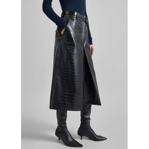 The Frankie Shop Vivonne Croc Faux Leather Culottes – Black Shorts, view 4