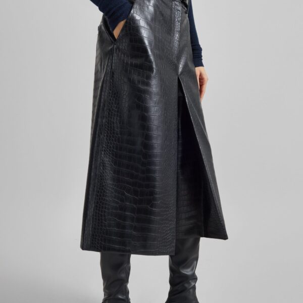 The Frankie Shop Vivonne Croc Faux Leather Culottes - Black - Oversized Minimalist Shorts in Black - Shop at Coveti