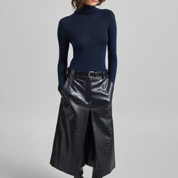 The Frankie Shop Vivonne Croc Faux Leather Culottes - Black - Oversized Minimalist Shorts in Black - Shop at Coveti