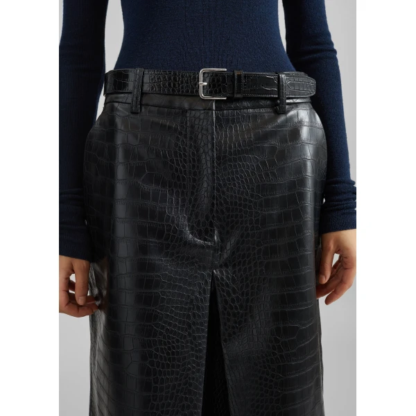 The Frankie Shop Vivonne Croc Faux Leather Culottes – Black Shorts, view 6