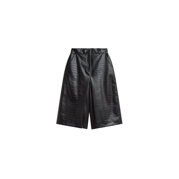 The Frankie Shop Vivonne Croc Faux Leather Culottes - Black - Oversized Minimalist Shorts in Black - Shop at Coveti