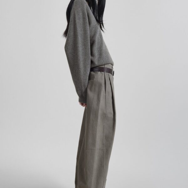 The Frankie Shop Vora Barrel Leg Pants - Grey - Oversized Minimalist Pants in Grey - Shop at Coveti