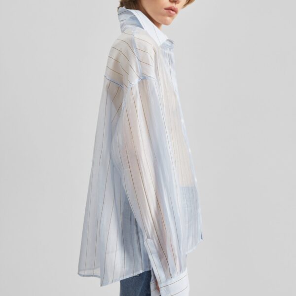 The Frankie Shop Vranor Light Sheer Shirt - Light Blue/Black Stripe - Oversized Minimalist Tops in Multicolour - Shop at Coveti
