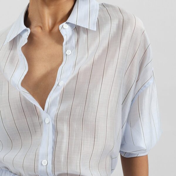 The Frankie Shop Vranor Light Sheer Shirt - Light Blue/Black Stripe - Oversized Minimalist Tops in Multicolour - Shop at Coveti