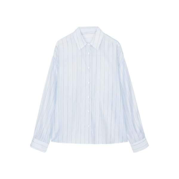 The Frankie Shop Vranor Light Sheer Shirt - Light Blue/Black Stripe - Oversized Minimalist Tops in Multicolour - Shop at Coveti