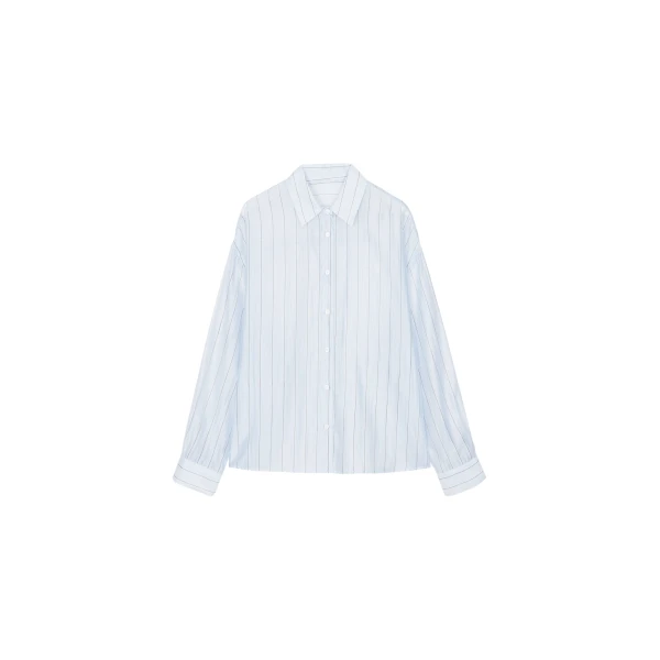 The Frankie Shop Vranor Light Sheer Shirt - Light Blue/Black Stripe - Oversized Minimalist Tops in Multicolour - Shop at Coveti
