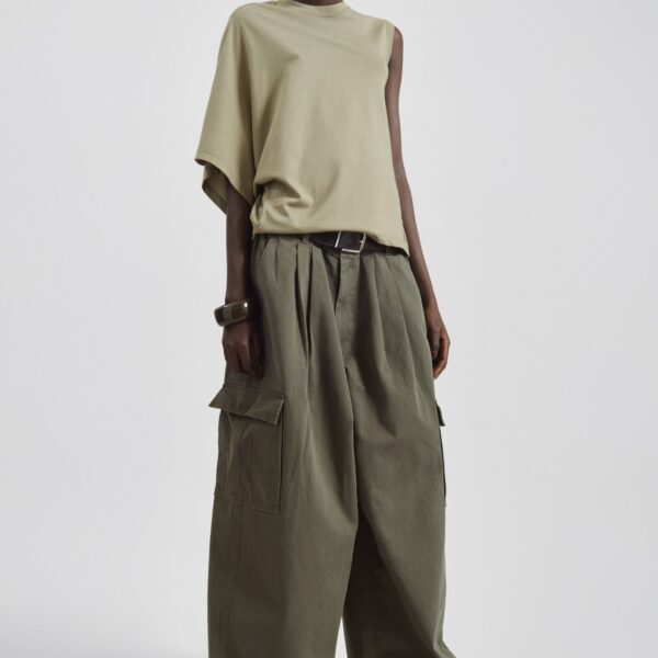 The Frankie Shop Wandle Cargo Pants - Khaki - Oversized Minimalist Pants in Green - Shop at Coveti