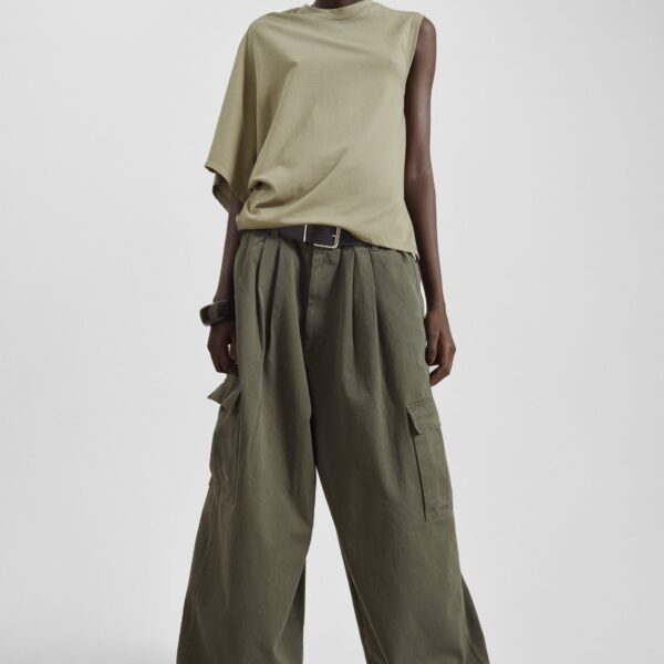 The Frankie Shop Wandle Cargo Pants - Khaki - Oversized Minimalist Pants in Green - Shop at Coveti