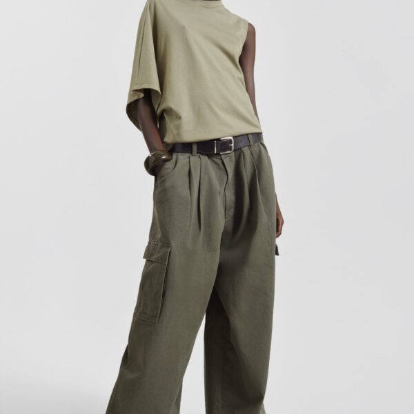 The Frankie Shop Wandle Cargo Pants - Khaki - Oversized Minimalist Pants in Green - Shop at Coveti