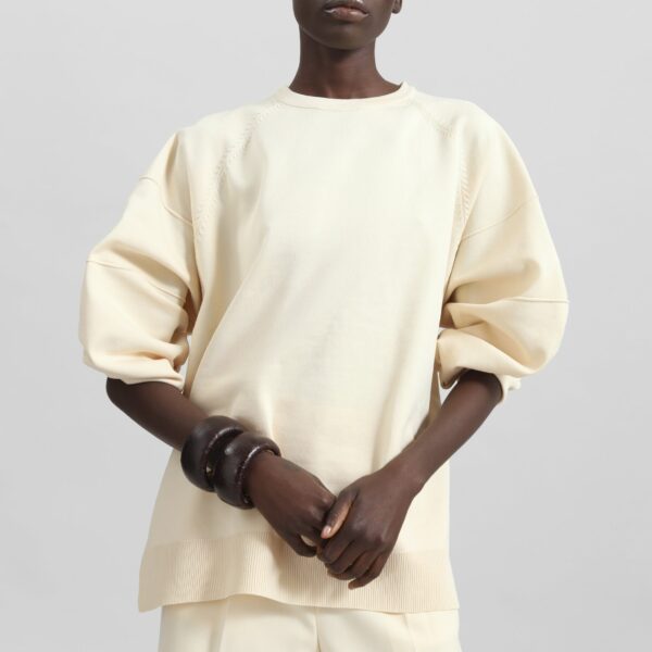 The Frankie Shop Wesra Knit Sweatshirt - Ecru - Oversized Minimalist Tops in Ivory - Shop at Coveti