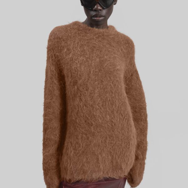 The Frankie Shop Willy Alpaca Knit Sweater - Dark Taupe - Oversized Minimalist Knitwear in Beige - Shop at Coveti