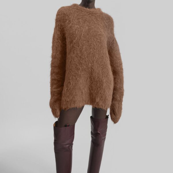 The Frankie Shop Willy Alpaca Knit Sweater - Dark Taupe - Oversized Minimalist Knitwear in Beige - Shop at Coveti