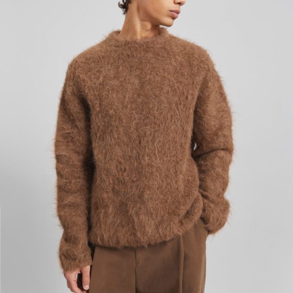 The Frankie Shop Willy Alpaca Knit Sweater - Dark Taupe - Oversized Minimalist Knitwear in Beige - Shop at Coveti