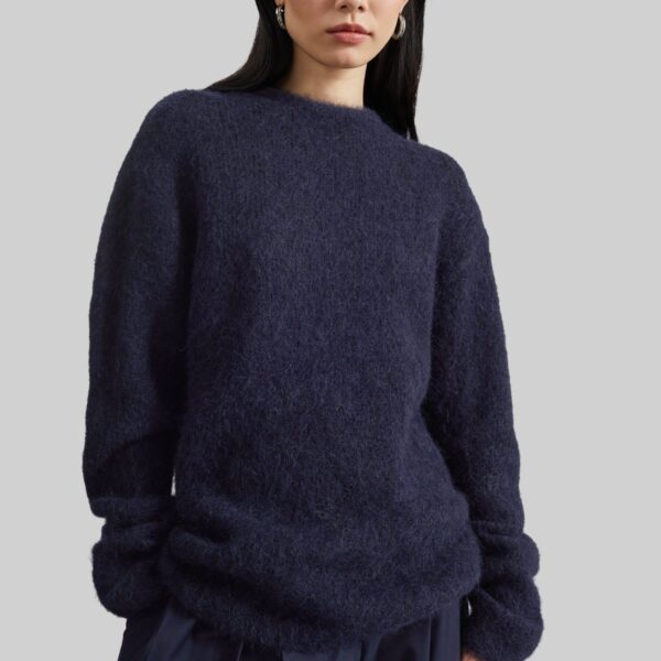 The Frankie Shop Willy Alpaca Knit Sweater - Navy - Oversized Minimalist Knitwear in Blue - Shop at Coveti