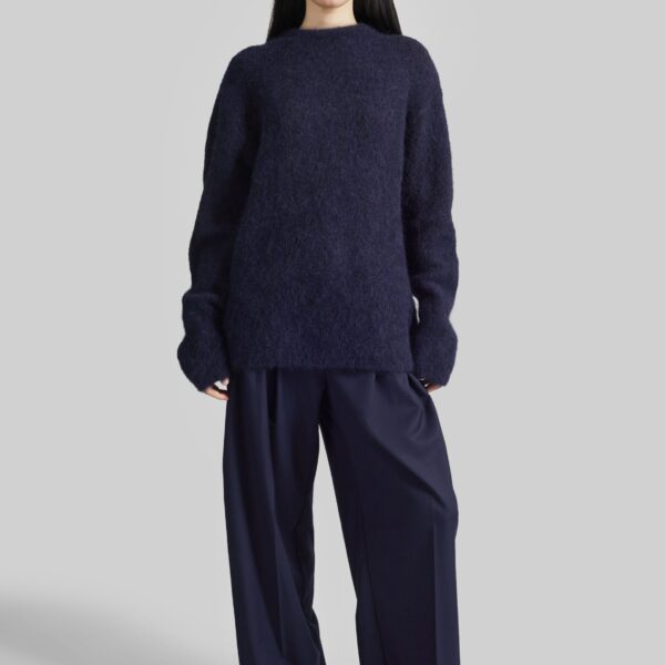The Frankie Shop Willy Alpaca Knit Sweater - Navy - Oversized Minimalist Knitwear in Blue - Shop at Coveti