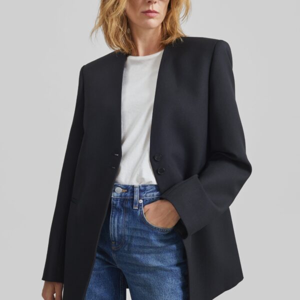 The Frankie Shop Winsen Collarless Blazer - Black - Oversized Minimalist Jackets in Black - Shop at Coveti