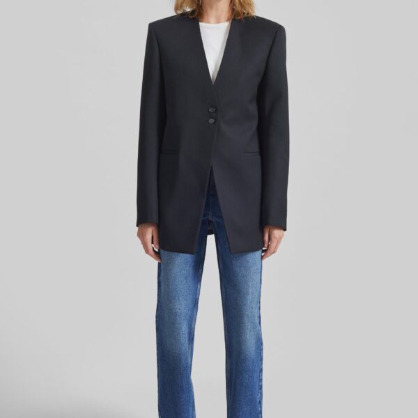 The Frankie Shop Winsen Collarless Blazer - Black - Oversized Minimalist Jackets in Black - Shop at Coveti