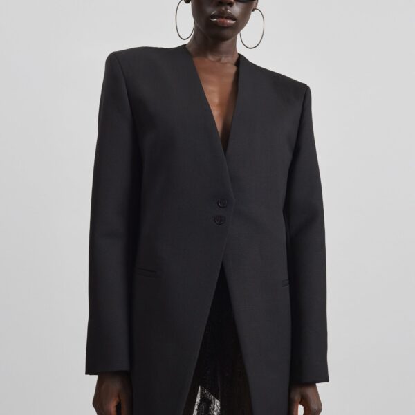 The Frankie Shop Winsen Collarless Blazer - Black - Oversized Minimalist Jackets in Black - Shop at Coveti