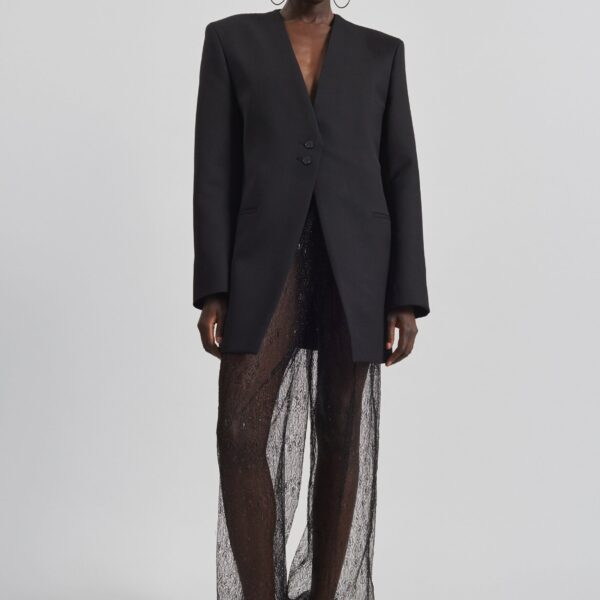 The Frankie Shop Winsen Collarless Blazer - Black - Oversized Minimalist Jackets in Black - Shop at Coveti